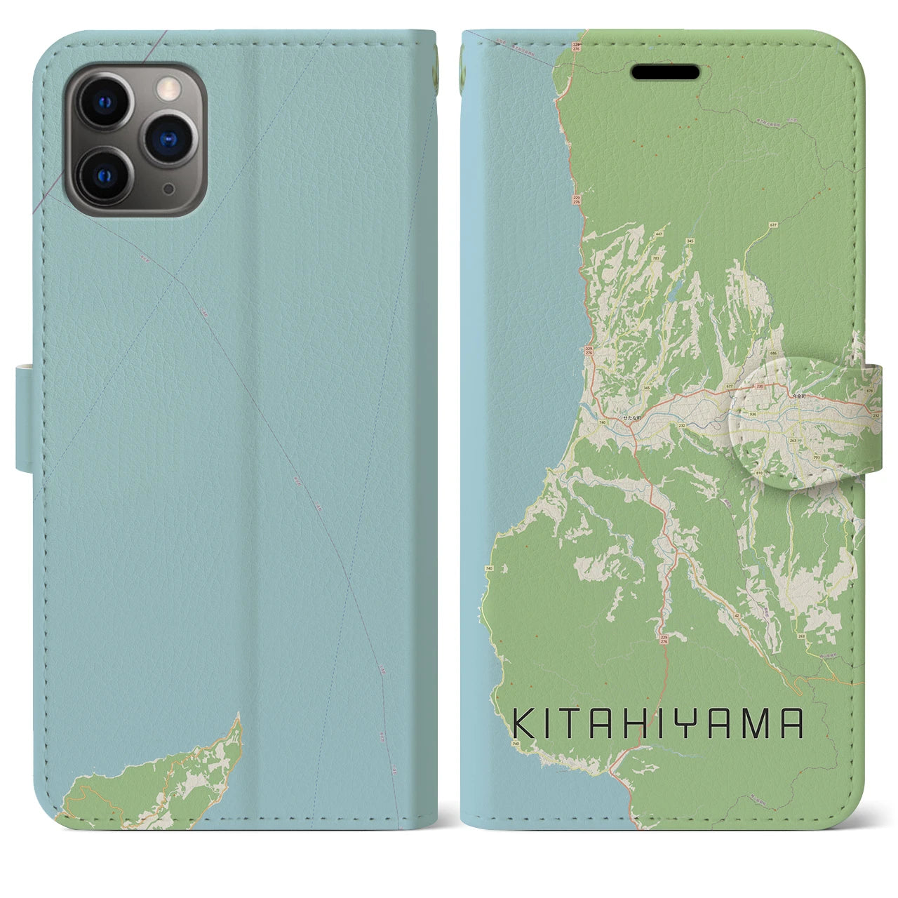 【北檜山(北海道)】地図柄iPhoneケース(手帳タイプ)ナチュラル・iPhone 11 Pro Max 用