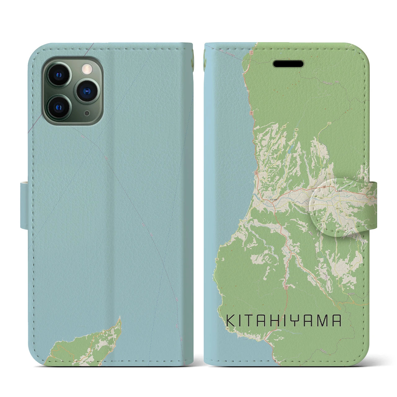 【北檜山(北海道)】地図柄iPhoneケース(手帳タイプ)ナチュラル・iPhone 11 Pro 用
