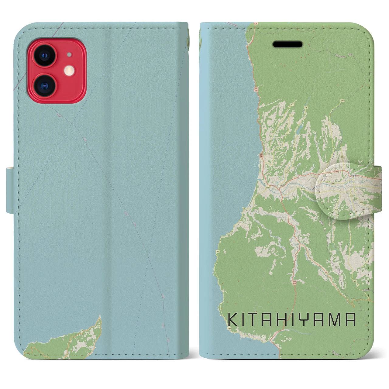 【北檜山(北海道)】地図柄iPhoneケース(手帳タイプ)ナチュラル・iPhone 11 用