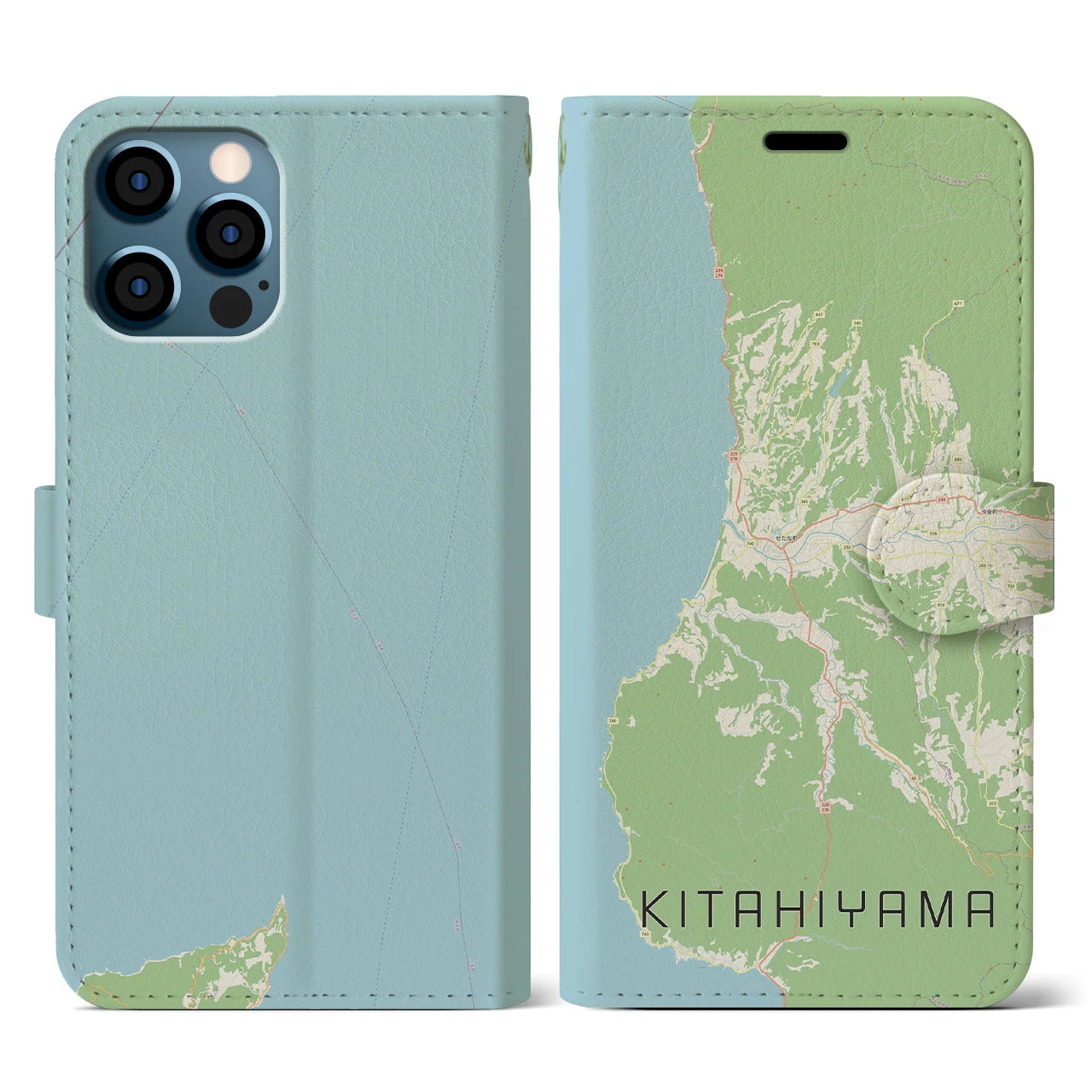 【北檜山(北海道)】地図柄iPhoneケース(手帳タイプ)ナチュラル・iPhone 12 / 12 Pro 用