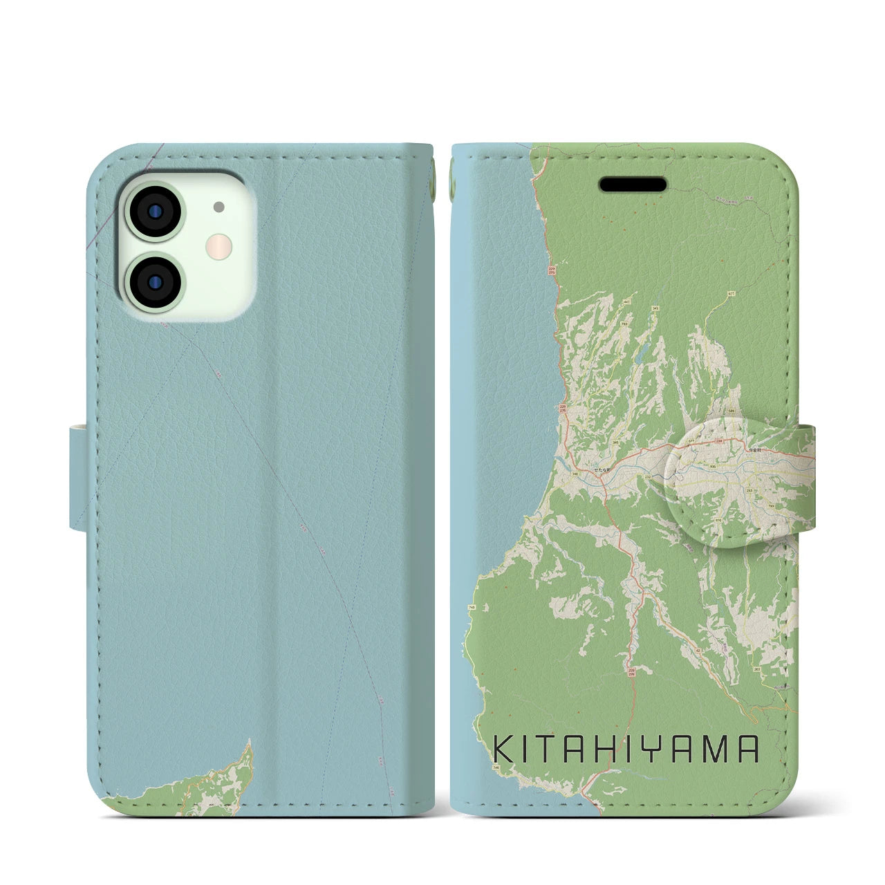 【北檜山(北海道)】地図柄iPhoneケース(手帳タイプ)ナチュラル・iPhone 12 mini 用