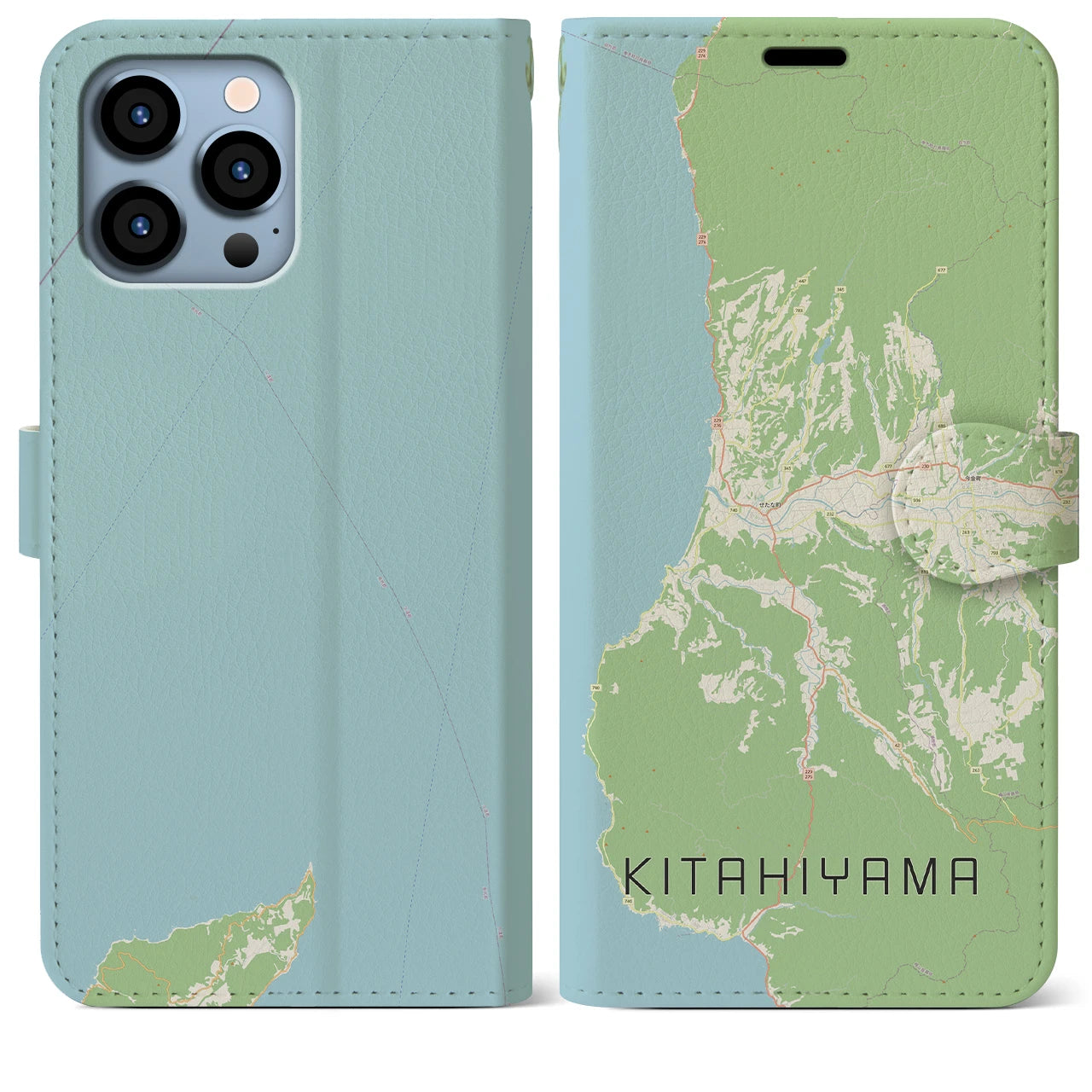 【北檜山(北海道)】地図柄iPhoneケース(手帳タイプ)ナチュラル・iPhone 13 Pro Max 用