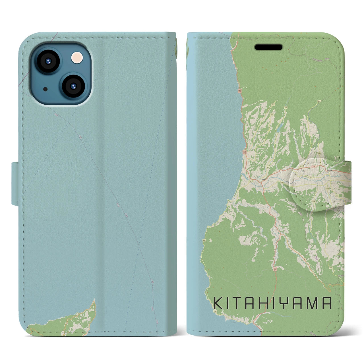 【北檜山(北海道)】地図柄iPhoneケース(手帳タイプ)ナチュラル・iPhone 13 用