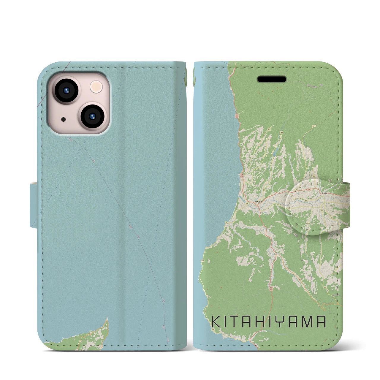 【北檜山(北海道)】地図柄iPhoneケース(手帳タイプ)ナチュラル・iPhone 13 mini 用