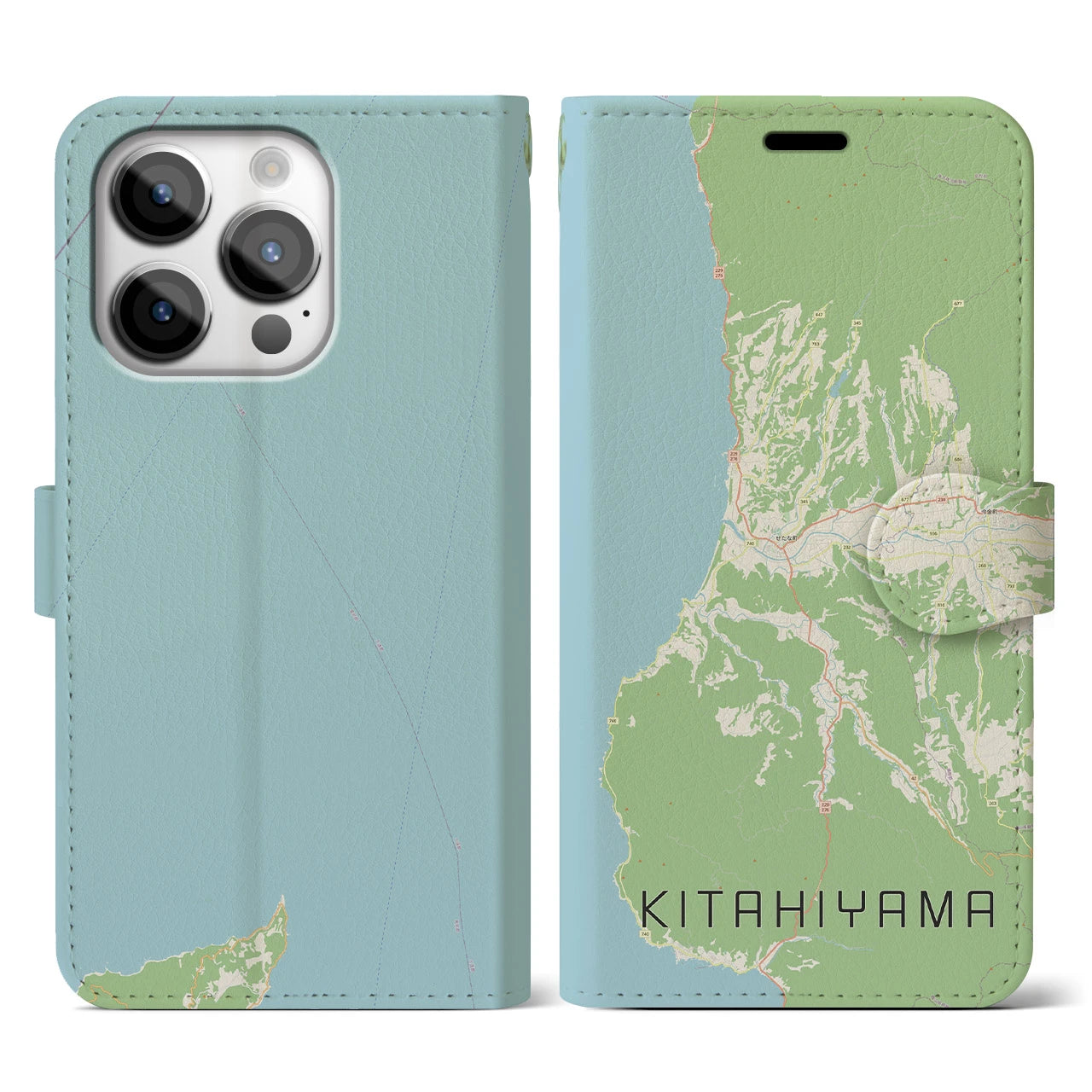 【北檜山(北海道)】地図柄iPhoneケース(手帳タイプ)ナチュラル・iPhone 14 Pro 用