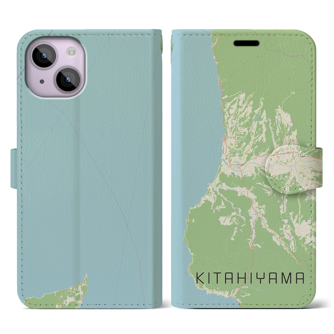 【北檜山(北海道)】地図柄iPhoneケース(手帳タイプ)ナチュラル・iPhone 14 用