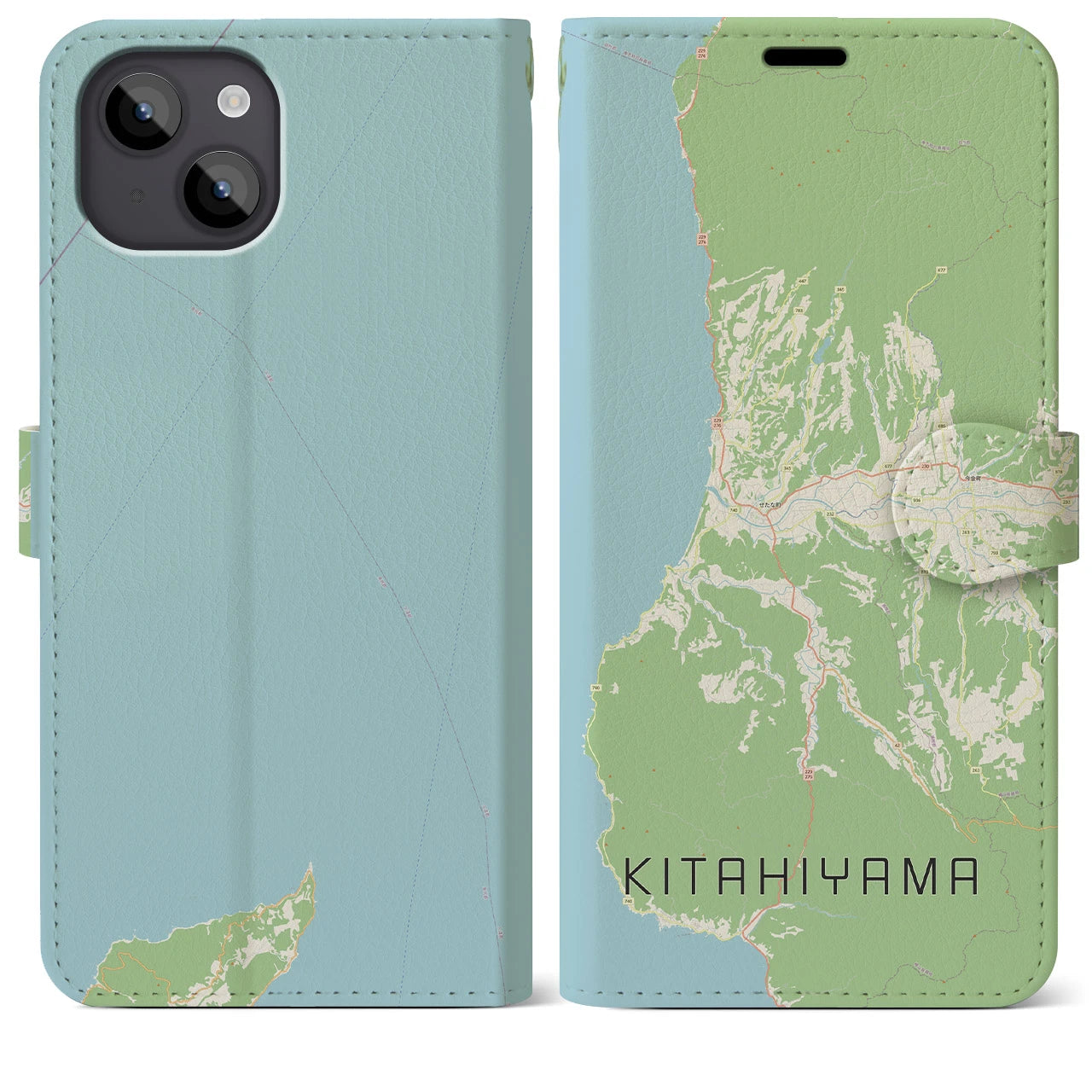 【北檜山(北海道)】地図柄iPhoneケース(手帳タイプ)ナチュラル・iPhone 14 Plus 用