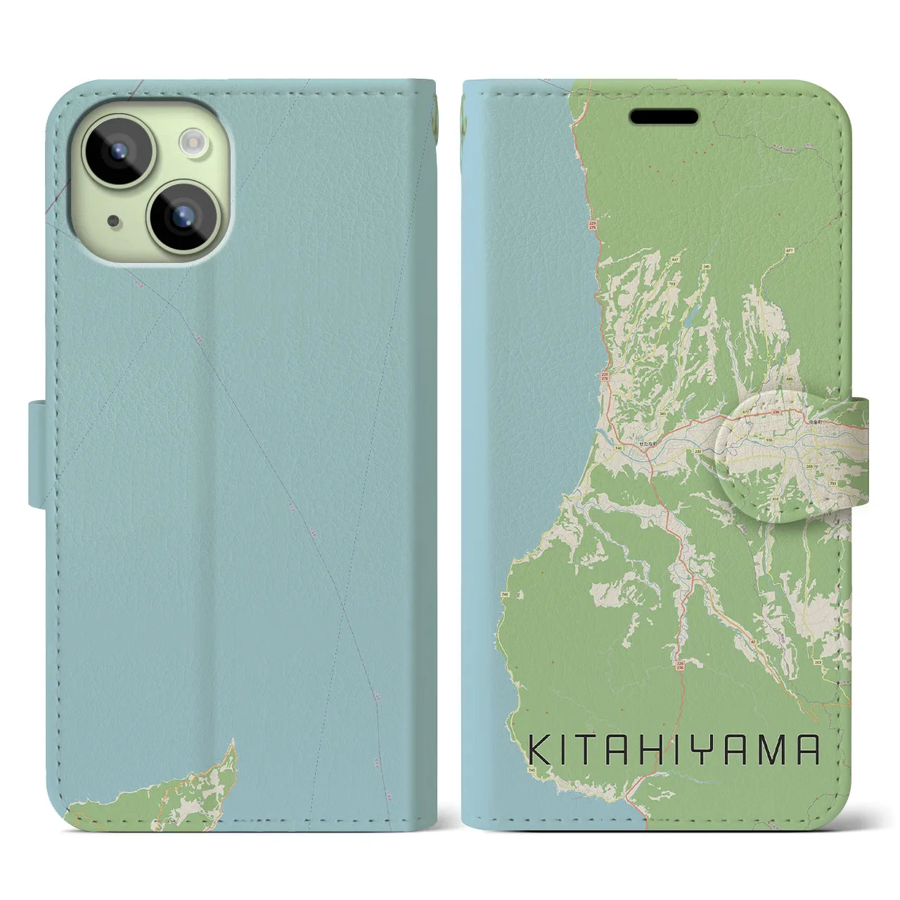 【北檜山(北海道)】地図柄iPhoneケース(手帳タイプ)ナチュラル・iPhone 15 用