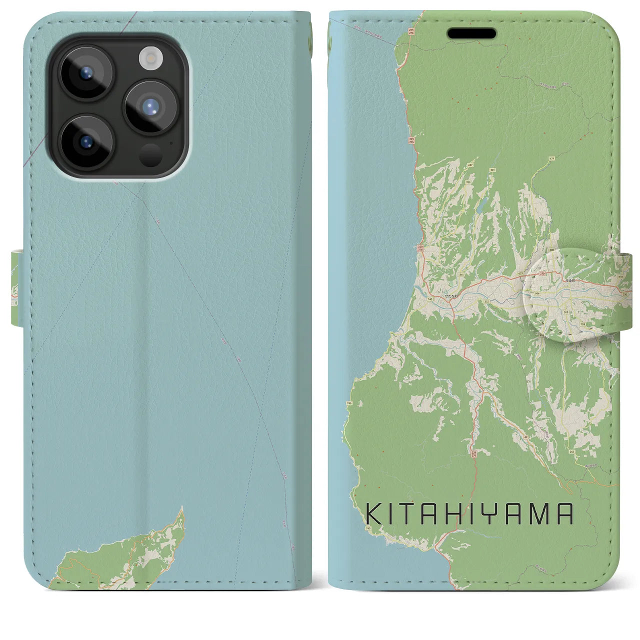 【北檜山(北海道)】地図柄iPhoneケース(手帳タイプ)ナチュラル・iPhone 15 Pro Max 用