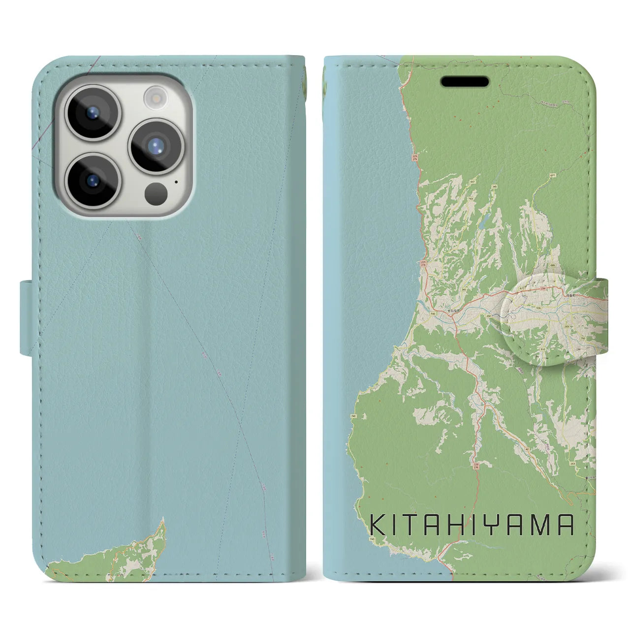 【北檜山(北海道)】地図柄iPhoneケース(手帳タイプ)ナチュラル・iPhone 15 Pro 用