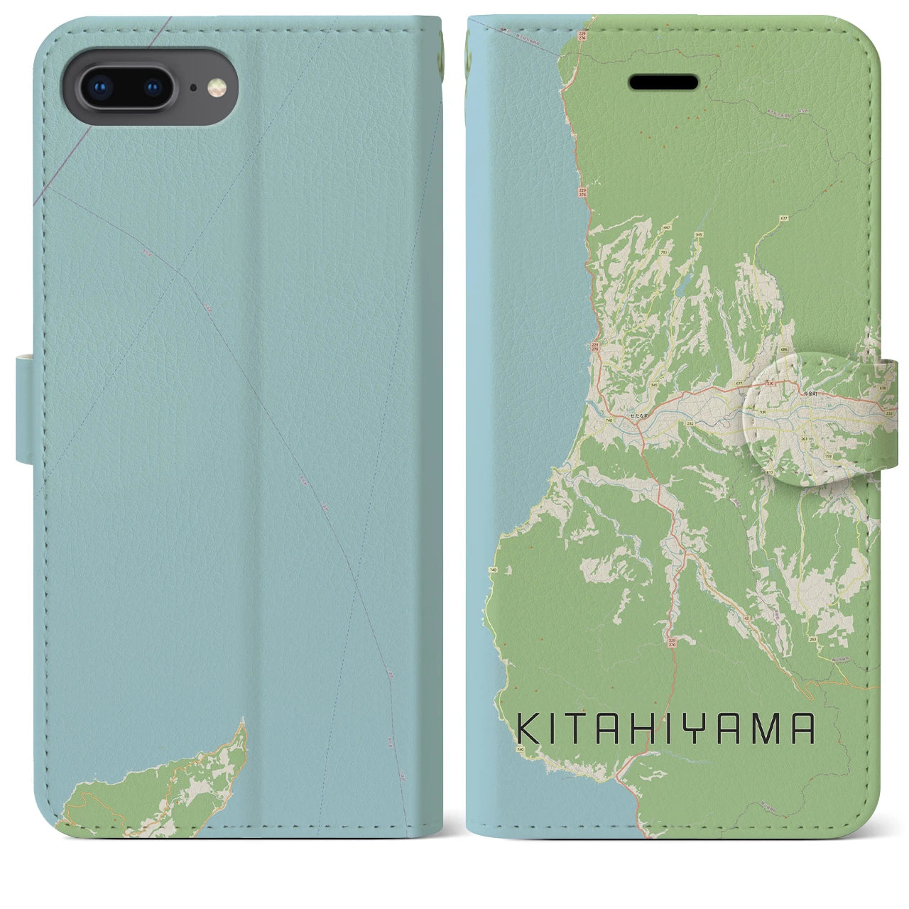 【北檜山(北海道)】地図柄iPhoneケース(手帳タイプ)ナチュラル・iPhone 8Plus /7Plus / 6sPlus / 6Plus 用