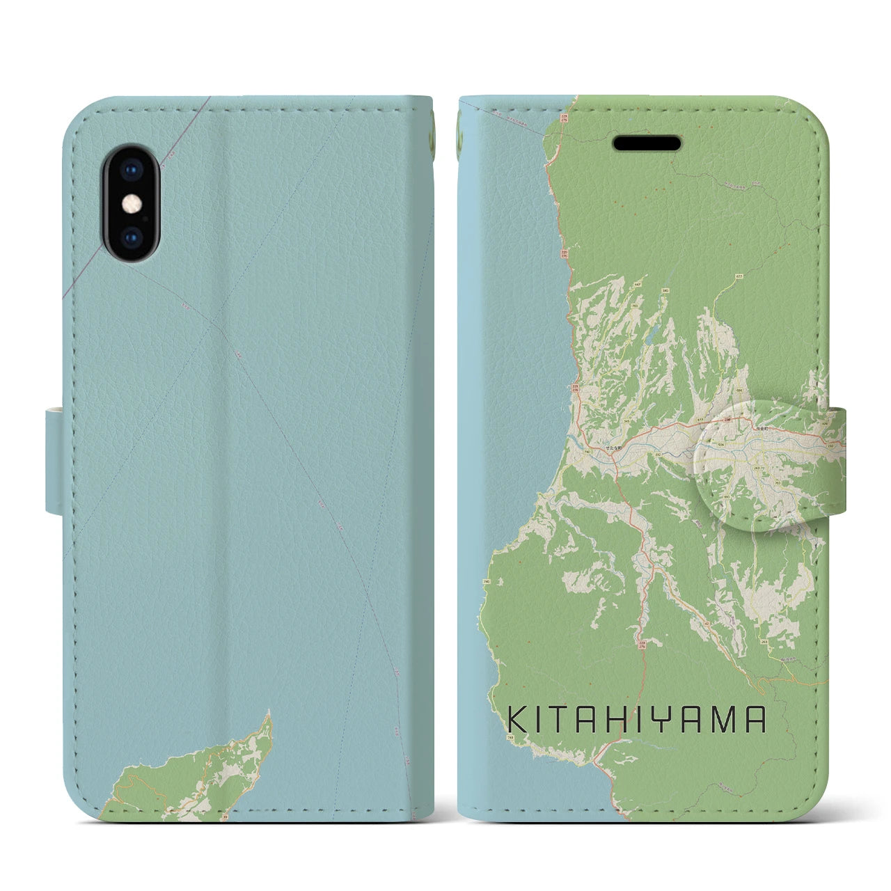 【北檜山(北海道)】地図柄iPhoneケース(手帳タイプ)ナチュラル・iPhone XS / X 用