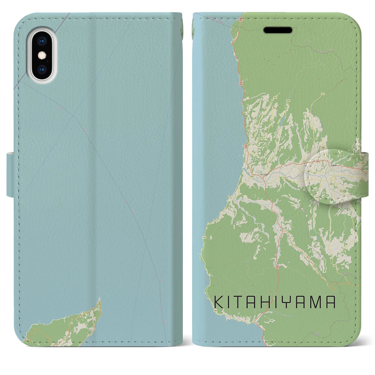 【北檜山(北海道)】地図柄iPhoneケース(手帳タイプ)ナチュラル・iPhone XS Max 用