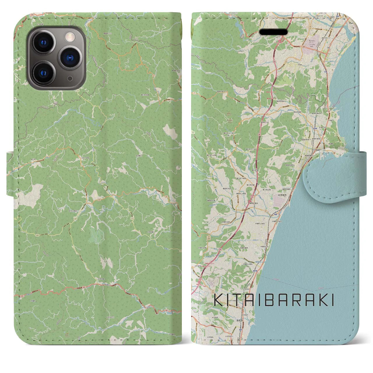 【北茨城(茨城県)】地図柄iPhoneケース(手帳タイプ)ナチュラル・iPhone 11 Pro Max 用