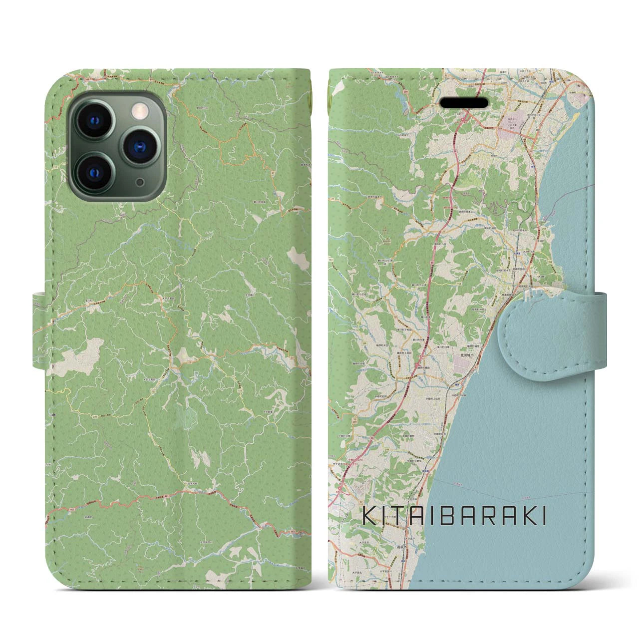 【北茨城(茨城県)】地図柄iPhoneケース(手帳タイプ)ナチュラル・iPhone 11 Pro 用