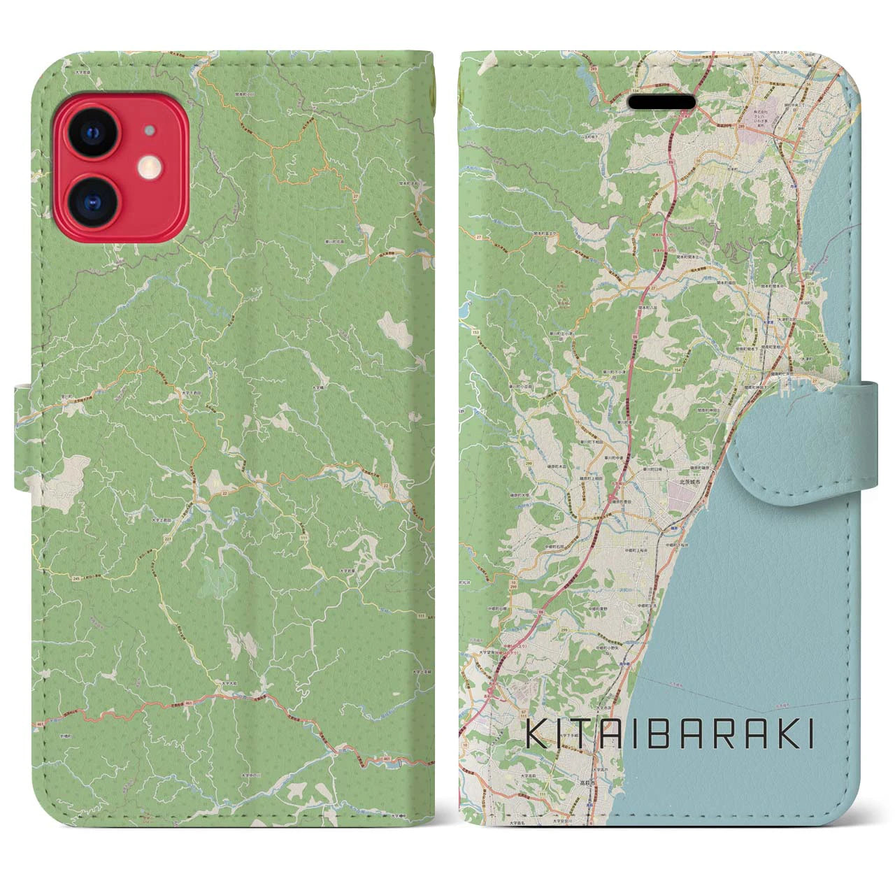【北茨城(茨城県)】地図柄iPhoneケース(手帳タイプ)ナチュラル・iPhone 11 用