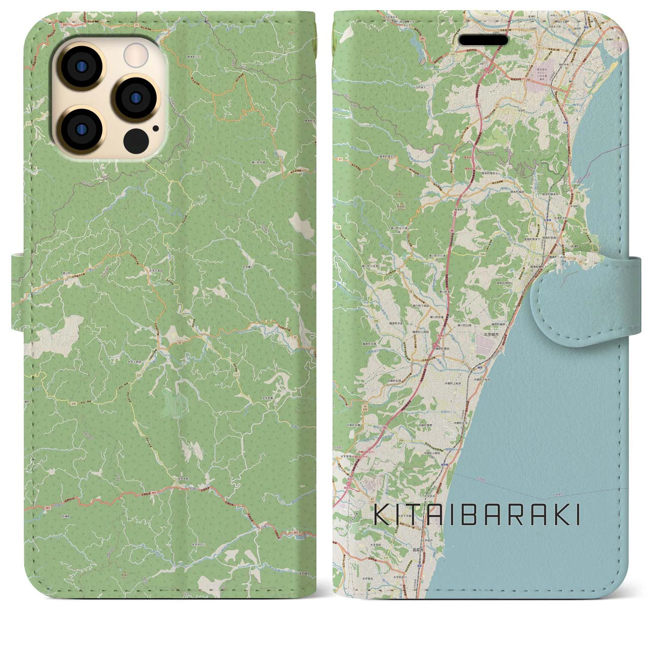 【北茨城(茨城県)】地図柄iPhoneケース(手帳タイプ)ナチュラル・iPhone 12 Pro Max 用
