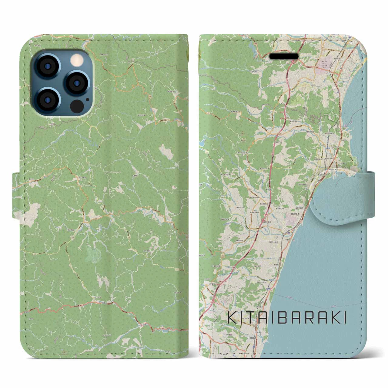 【北茨城(茨城県)】地図柄iPhoneケース(手帳タイプ)ナチュラル・iPhone 12 / 12 Pro 用