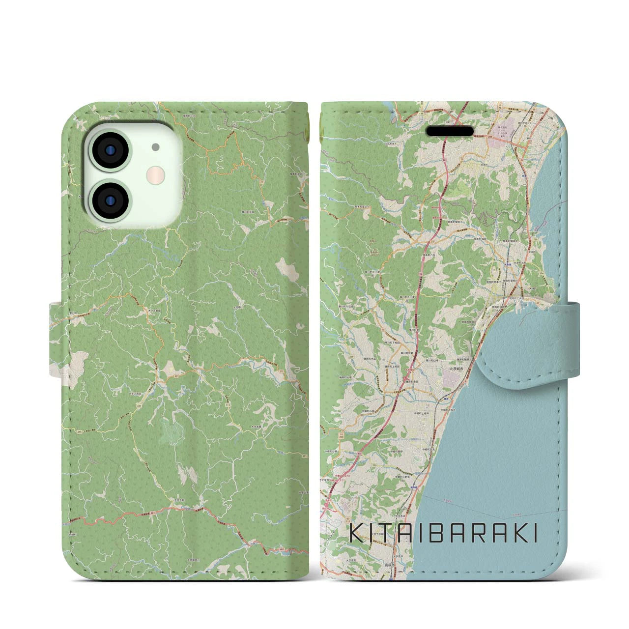 【北茨城(茨城県)】地図柄iPhoneケース(手帳タイプ)ナチュラル・iPhone 12 mini 用