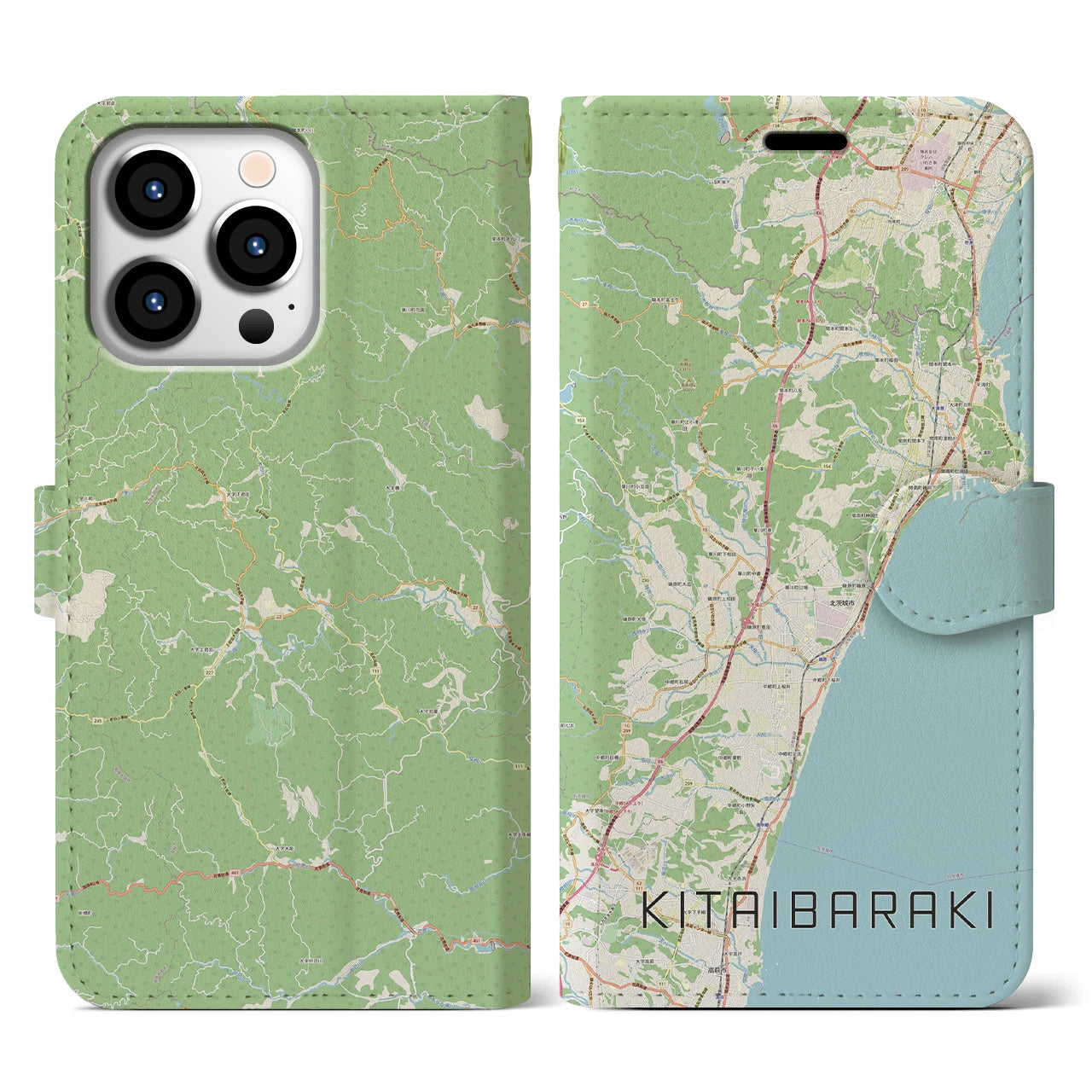 【北茨城(茨城県)】地図柄iPhoneケース(手帳タイプ)ナチュラル・iPhone 13 Pro 用