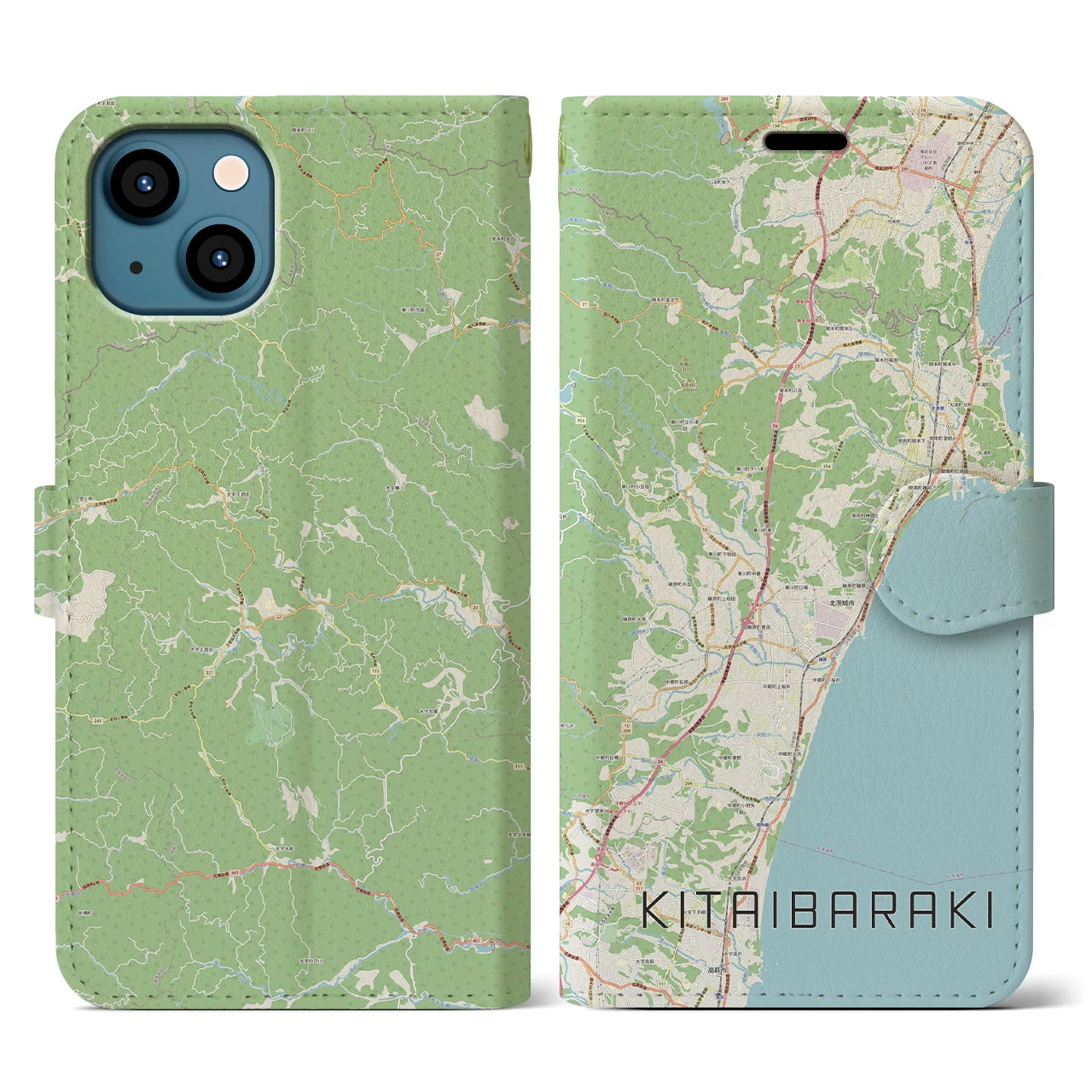 【北茨城(茨城県)】地図柄iPhoneケース(手帳タイプ)ナチュラル・iPhone 13 用