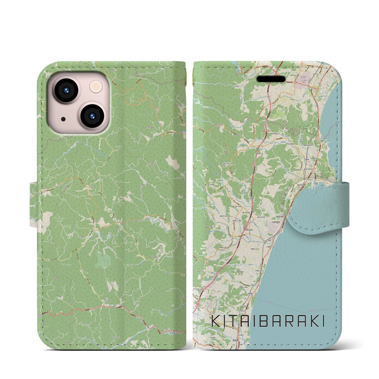 【北茨城(茨城県)】地図柄iPhoneケース(手帳タイプ)ナチュラル・iPhone 13 mini 用