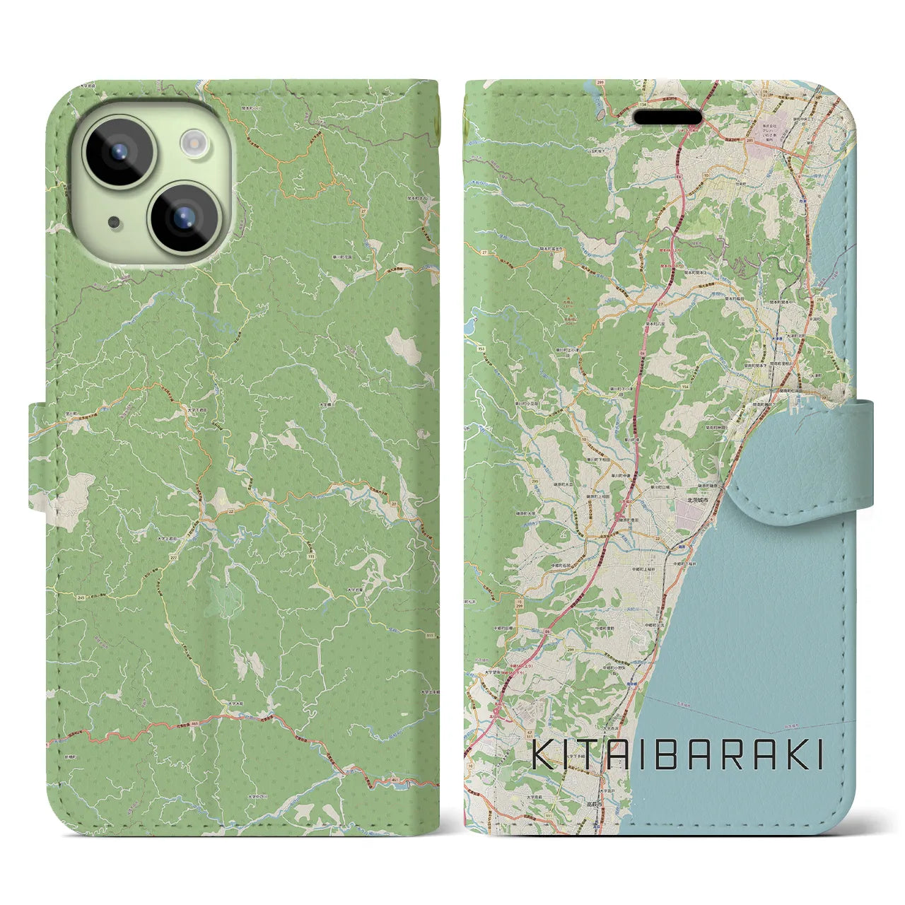 【北茨城(茨城県)】地図柄iPhoneケース(手帳タイプ)ナチュラル・iPhone 15 用