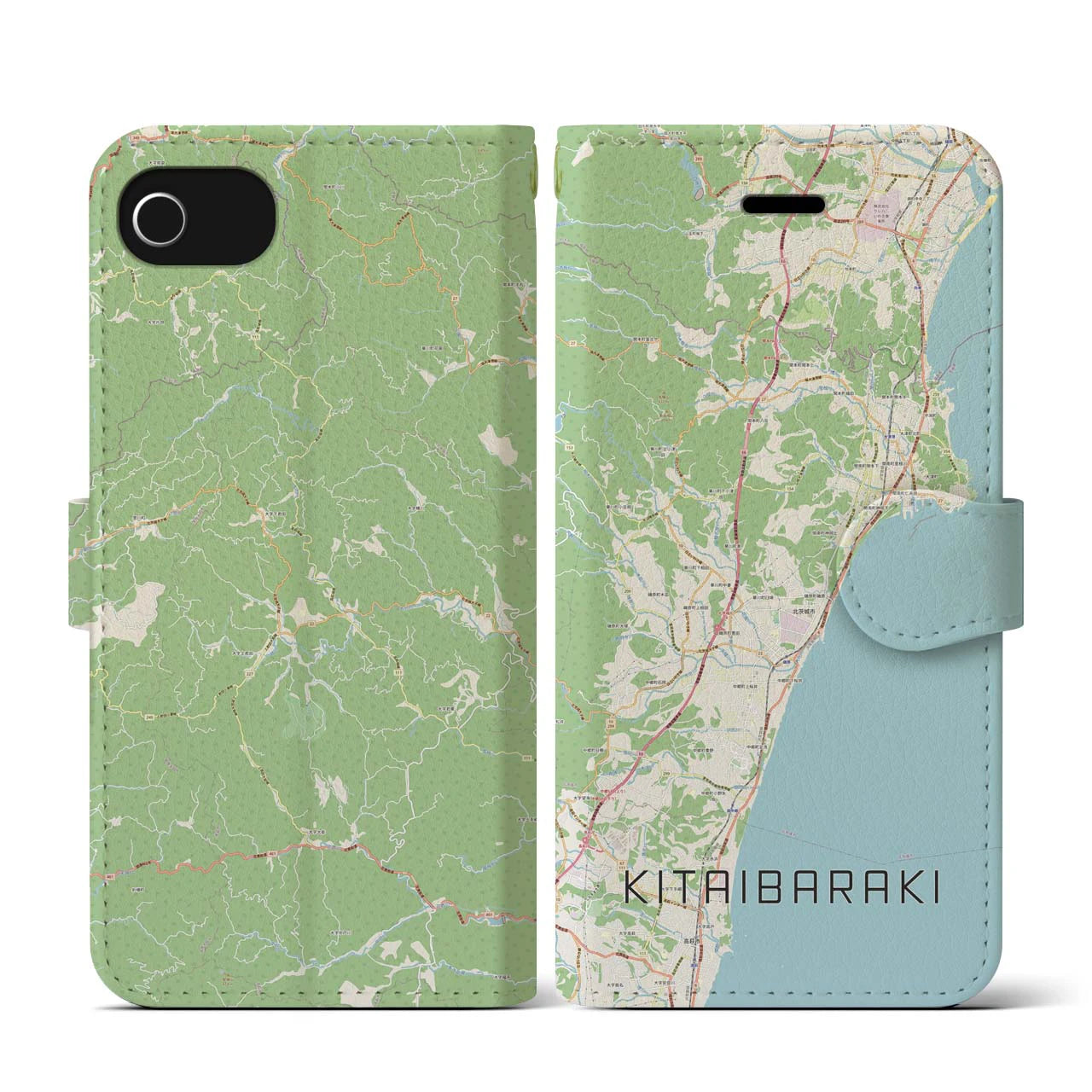 【北茨城(茨城県)】地図柄iPhoneケース(手帳タイプ)ナチュラル・iPhone SE(第3 / 第2世代) / 8 / 7 / 6s / 6 用