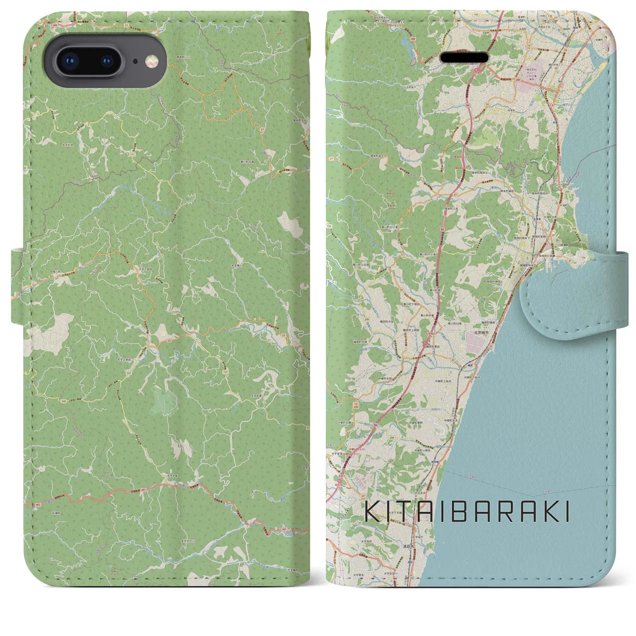 【北茨城(茨城県)】地図柄iPhoneケース(手帳タイプ)ナチュラル・iPhone 8Plus /7Plus / 6sPlus / 6Plus 用