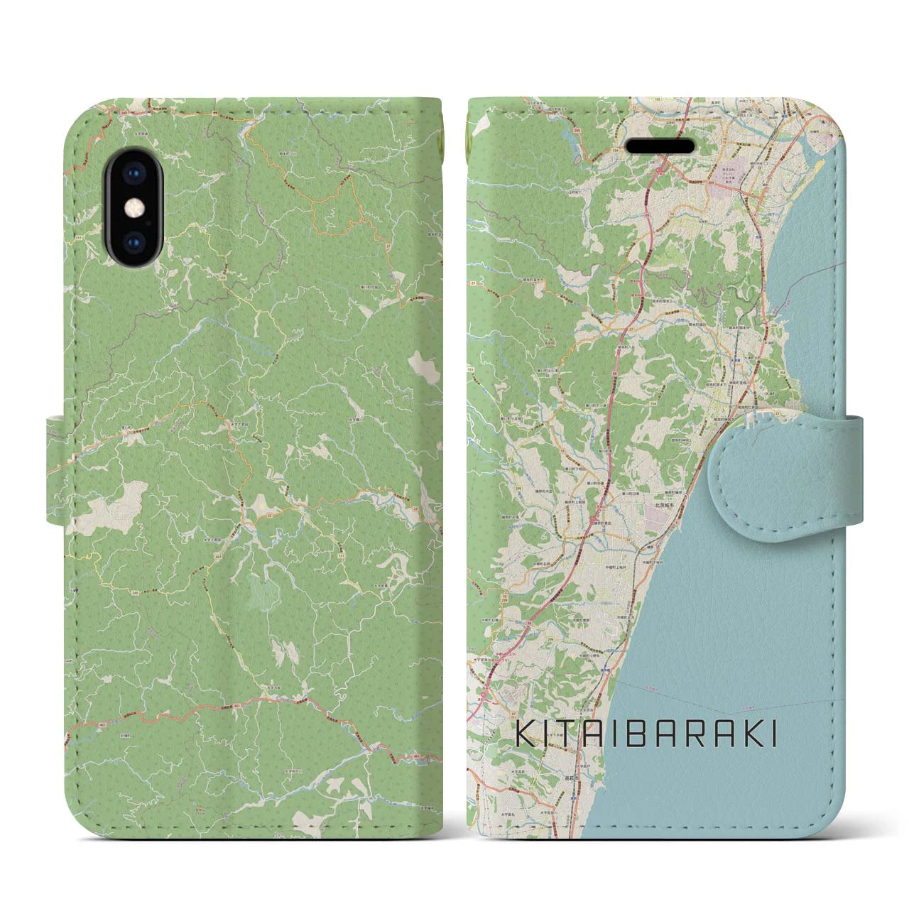 【北茨城(茨城県)】地図柄iPhoneケース(手帳タイプ)ナチュラル・iPhone XS / X 用