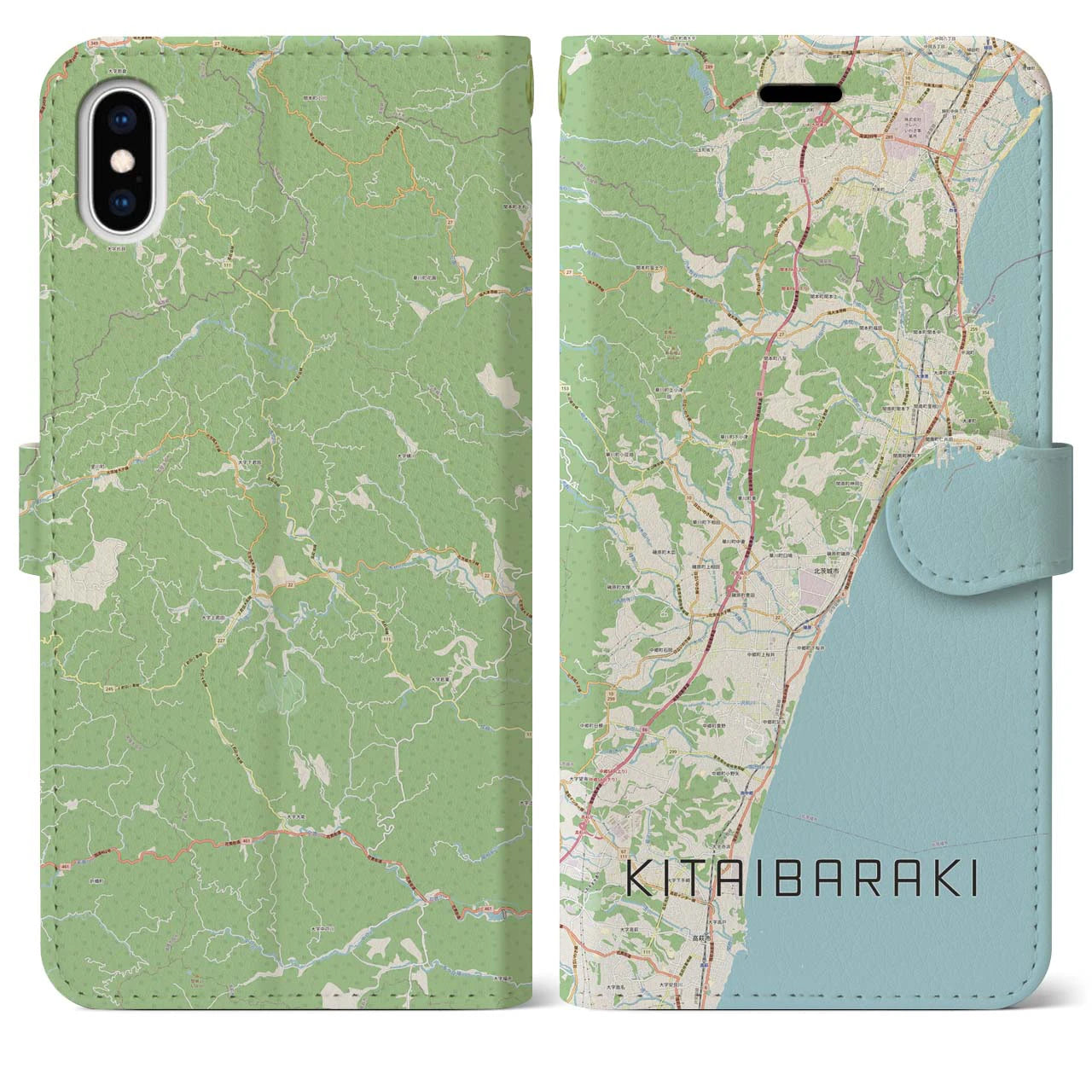 【北茨城(茨城県)】地図柄iPhoneケース(手帳タイプ)ナチュラル・iPhone XS Max 用
