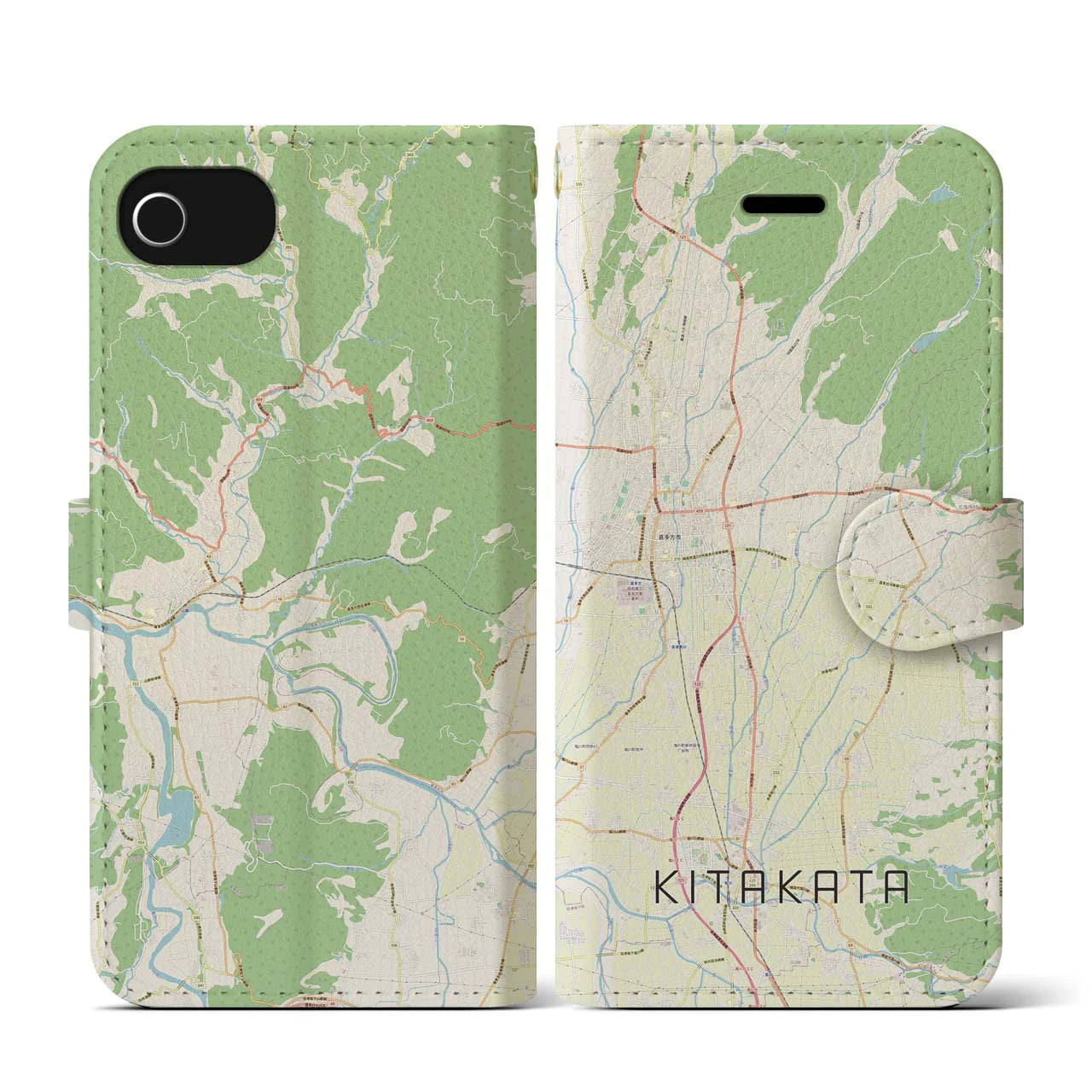 【喜多方(福島県)】地図柄iPhoneケース(手帳タイプ)ナチュラル・iPhone SE(第3 / 第2世代) / 8 / 7 / 6s / 6 用