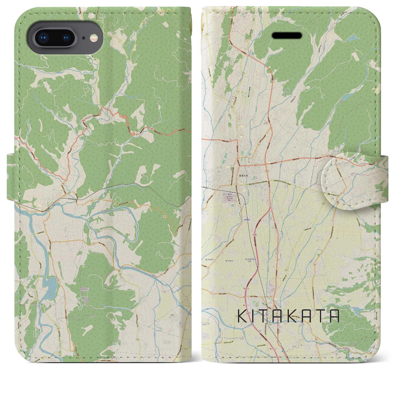 【喜多方(福島県)】地図柄iPhoneケース(手帳タイプ)ナチュラル・iPhone 8Plus /7Plus / 6sPlus / 6Plus 用
