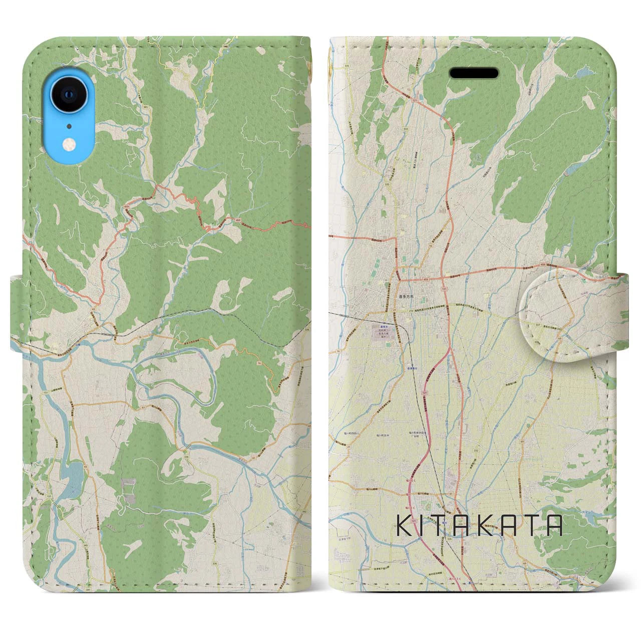 【喜多方(福島県)】地図柄iPhoneケース(手帳タイプ)ナチュラル・iPhone XR 用