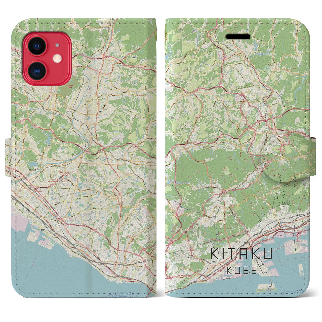 【北区(神戸市)】地図柄iPhoneケース(手帳タイプ)ナチュラル・iPhone 11 用