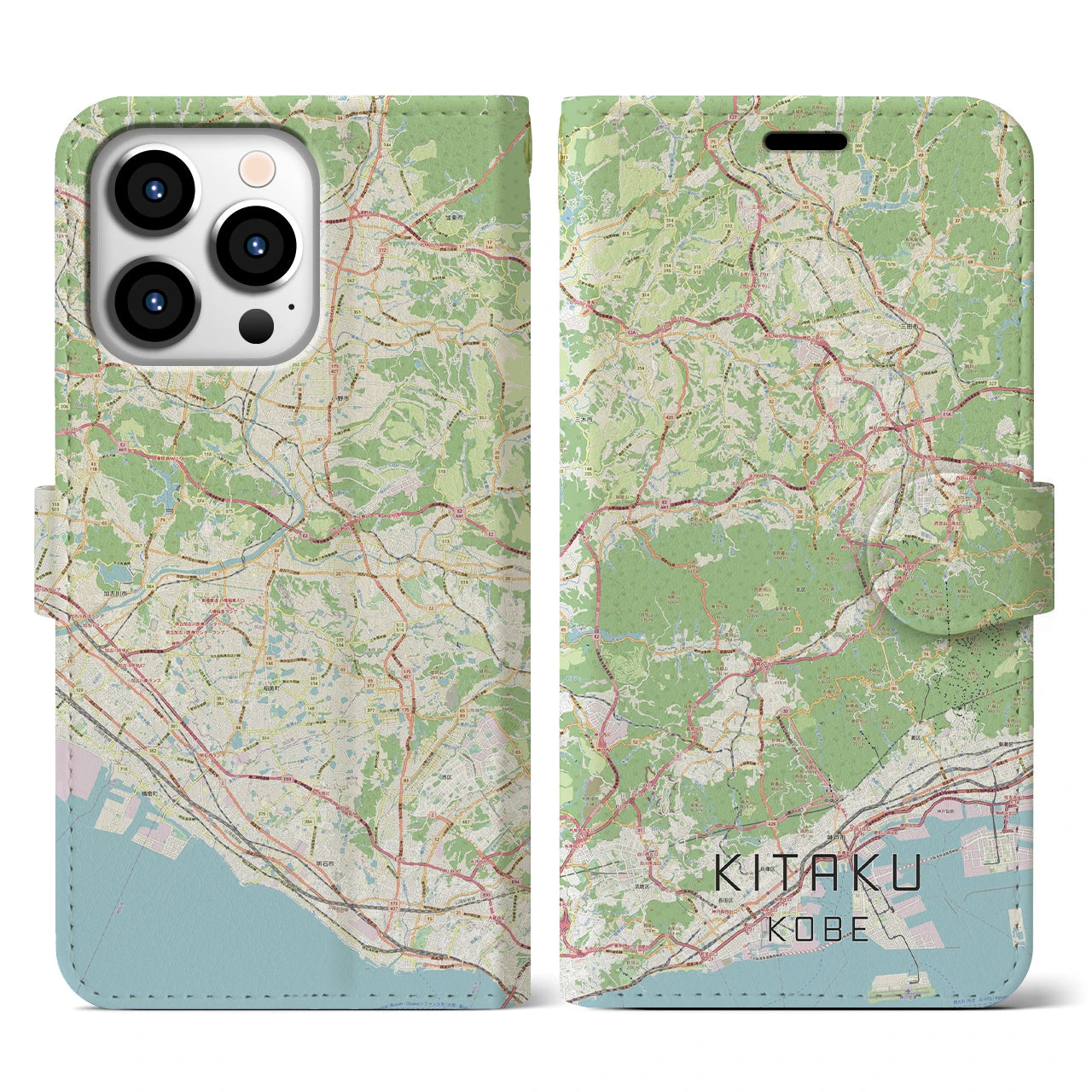 【北区(神戸市)】地図柄iPhoneケース(手帳タイプ)ナチュラル・iPhone 13 Pro 用