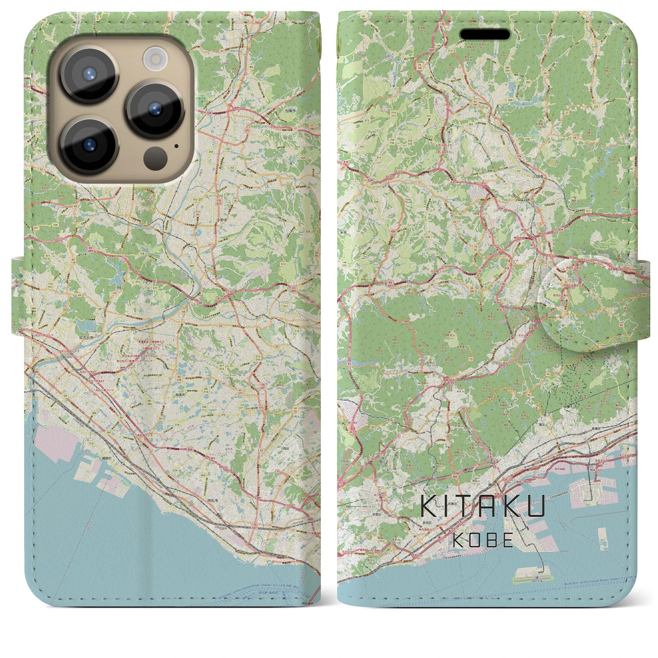【北区(神戸市)】地図柄iPhoneケース(手帳タイプ)ナチュラル・iPhone 14 Pro Max 用