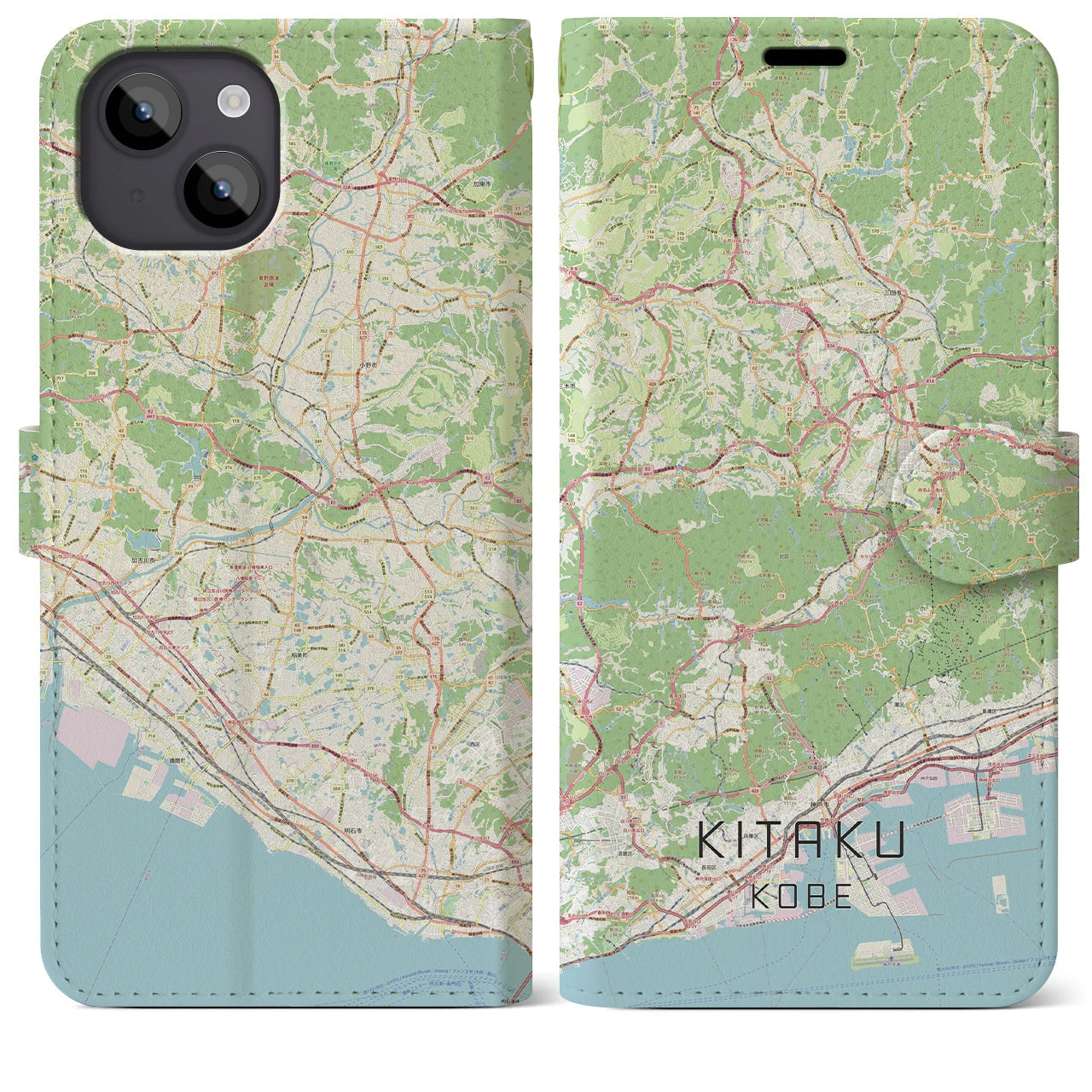 【北区(神戸市)】地図柄iPhoneケース(手帳タイプ)ナチュラル・iPhone 14 Plus 用