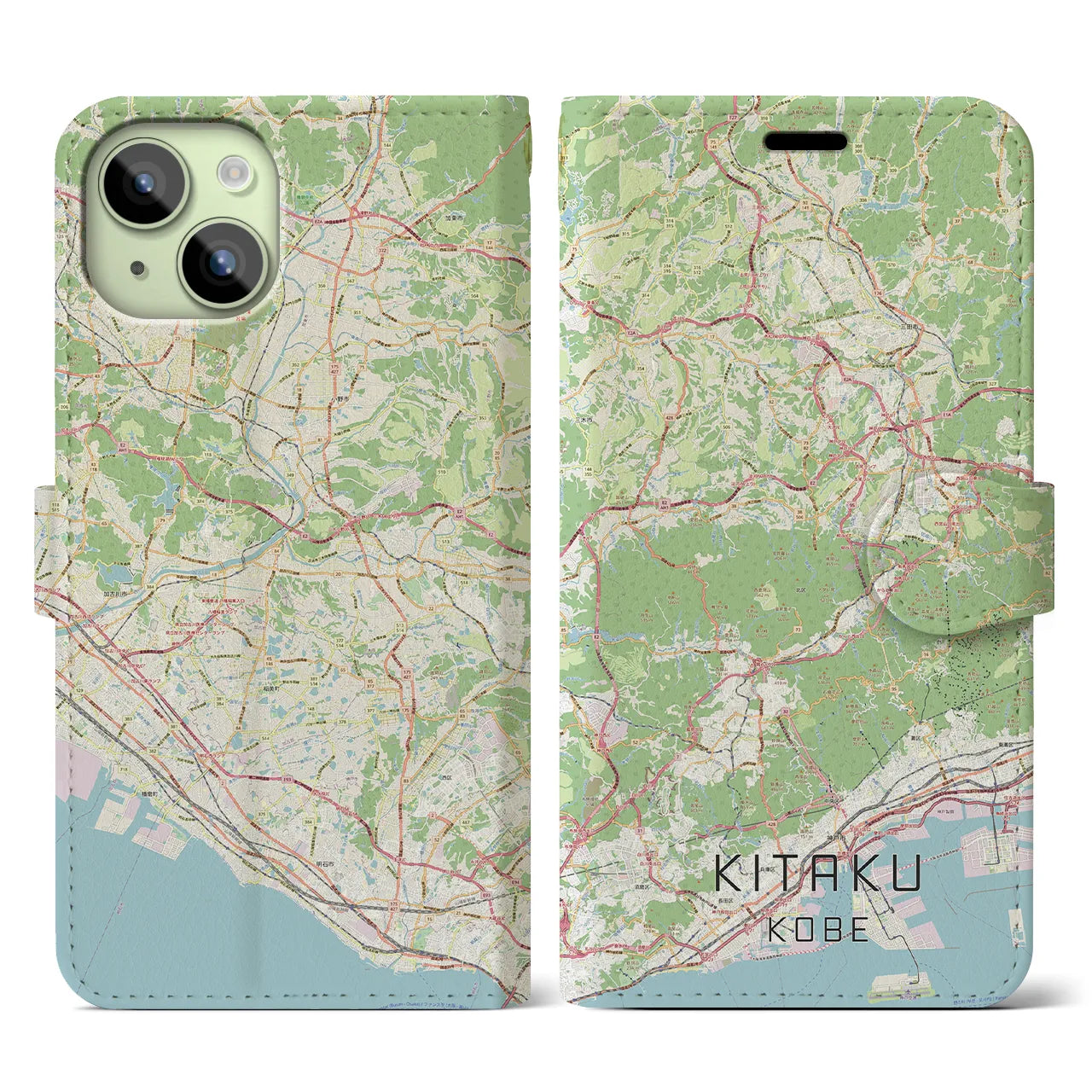 【北区(神戸市)】地図柄iPhoneケース(手帳タイプ)ナチュラル・iPhone 15 用