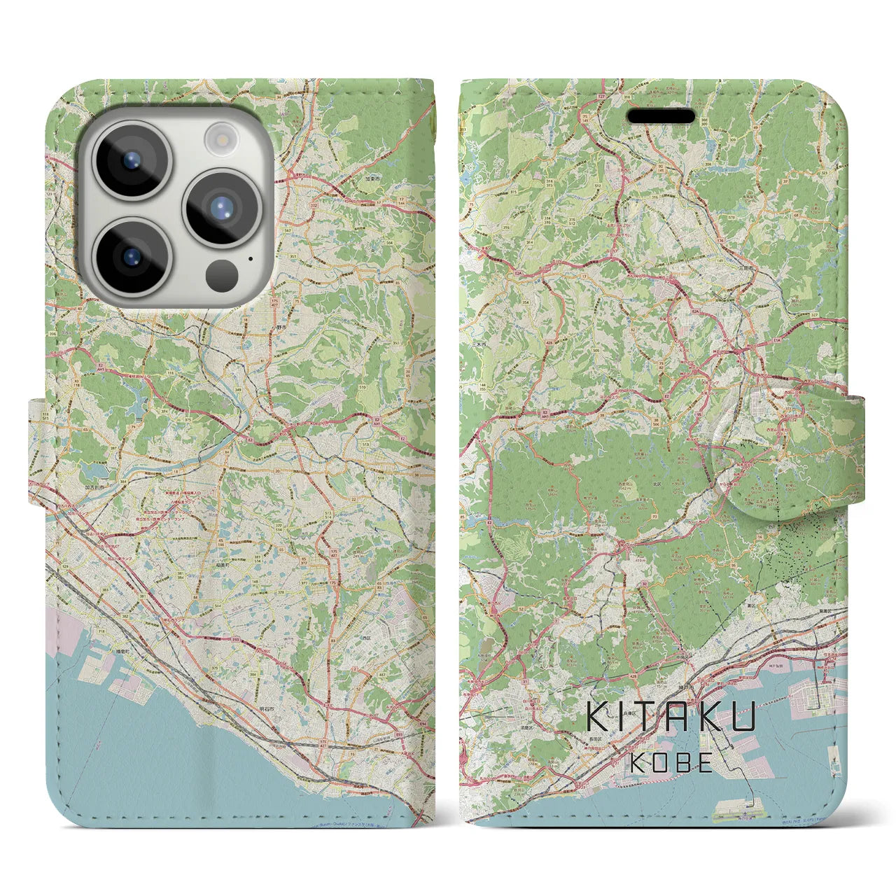 【北区(神戸市)】地図柄iPhoneケース(手帳タイプ)ナチュラル・iPhone 15 Pro 用