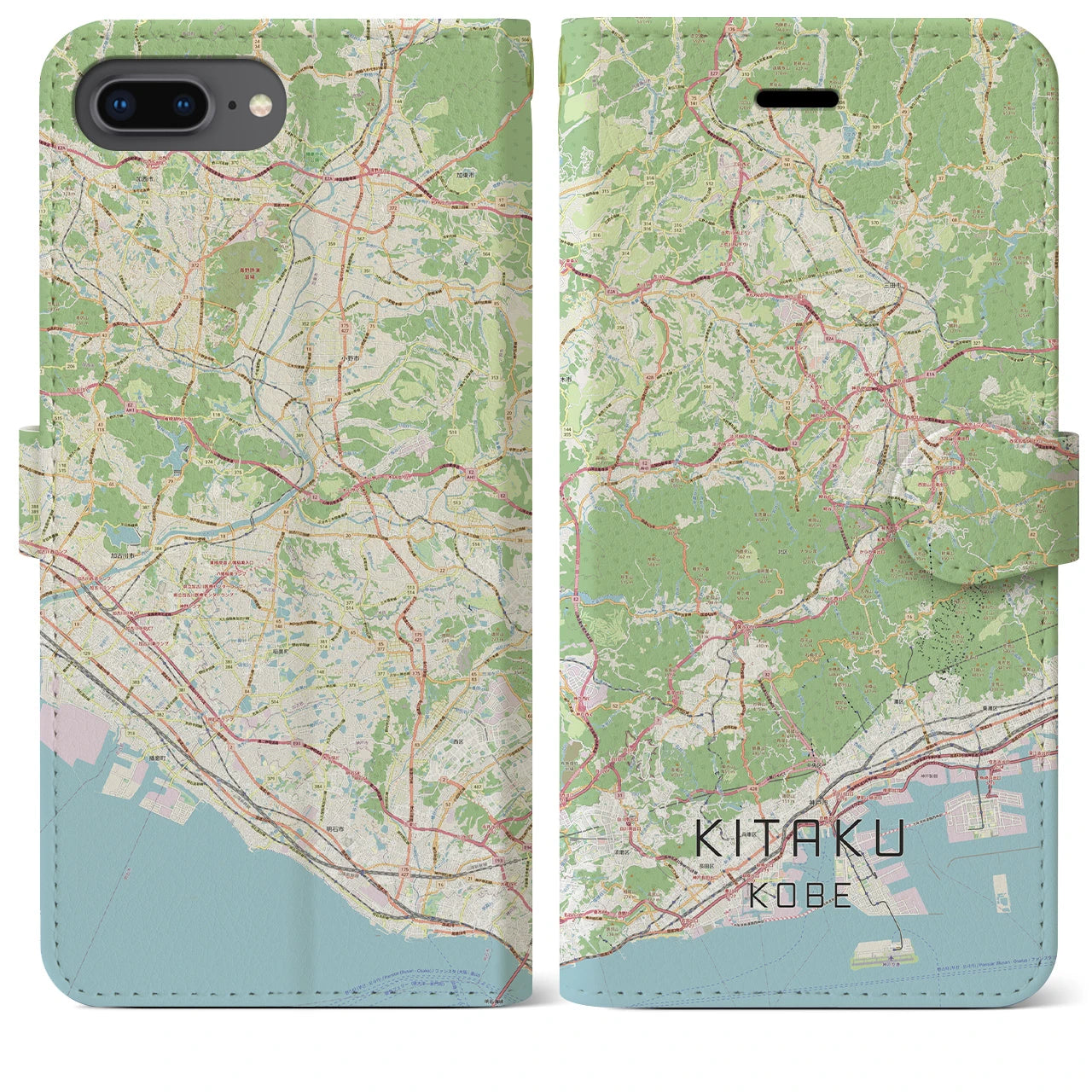 【北区(神戸市)】地図柄iPhoneケース(手帳タイプ)ナチュラル・iPhone 8Plus /7Plus / 6sPlus / 6Plus 用
