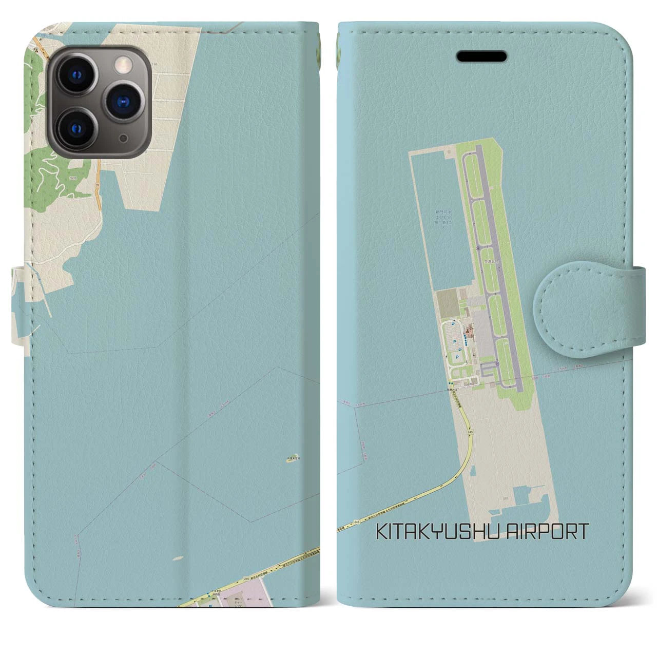【北九州空港(福岡県)】地図柄iPhoneケース(手帳タイプ)ナチュラル・iPhone 11 Pro Max 用