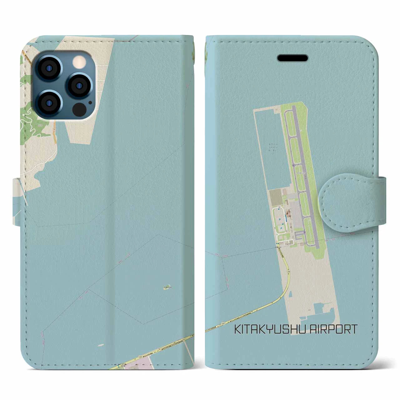 【北九州空港(福岡県)】地図柄iPhoneケース(手帳タイプ)ナチュラル・iPhone 12 / 12 Pro 用
