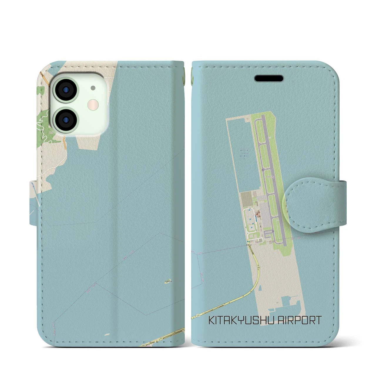 【北九州空港(福岡県)】地図柄iPhoneケース(手帳タイプ)ナチュラル・iPhone 12 mini 用