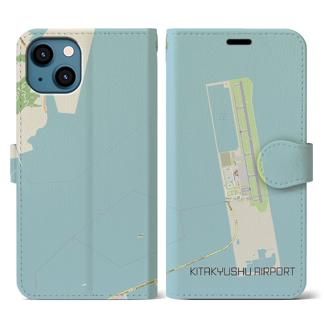 【北九州空港(福岡県)】地図柄iPhoneケース(手帳タイプ)ナチュラル・iPhone 13 用