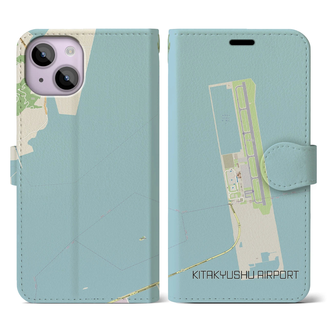 【北九州空港(福岡県)】地図柄iPhoneケース(手帳タイプ)ナチュラル・iPhone 14 用