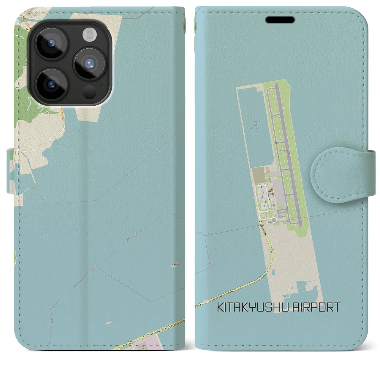 【北九州空港(福岡県)】地図柄iPhoneケース(手帳タイプ)ナチュラル・iPhone 15 Pro Max 用