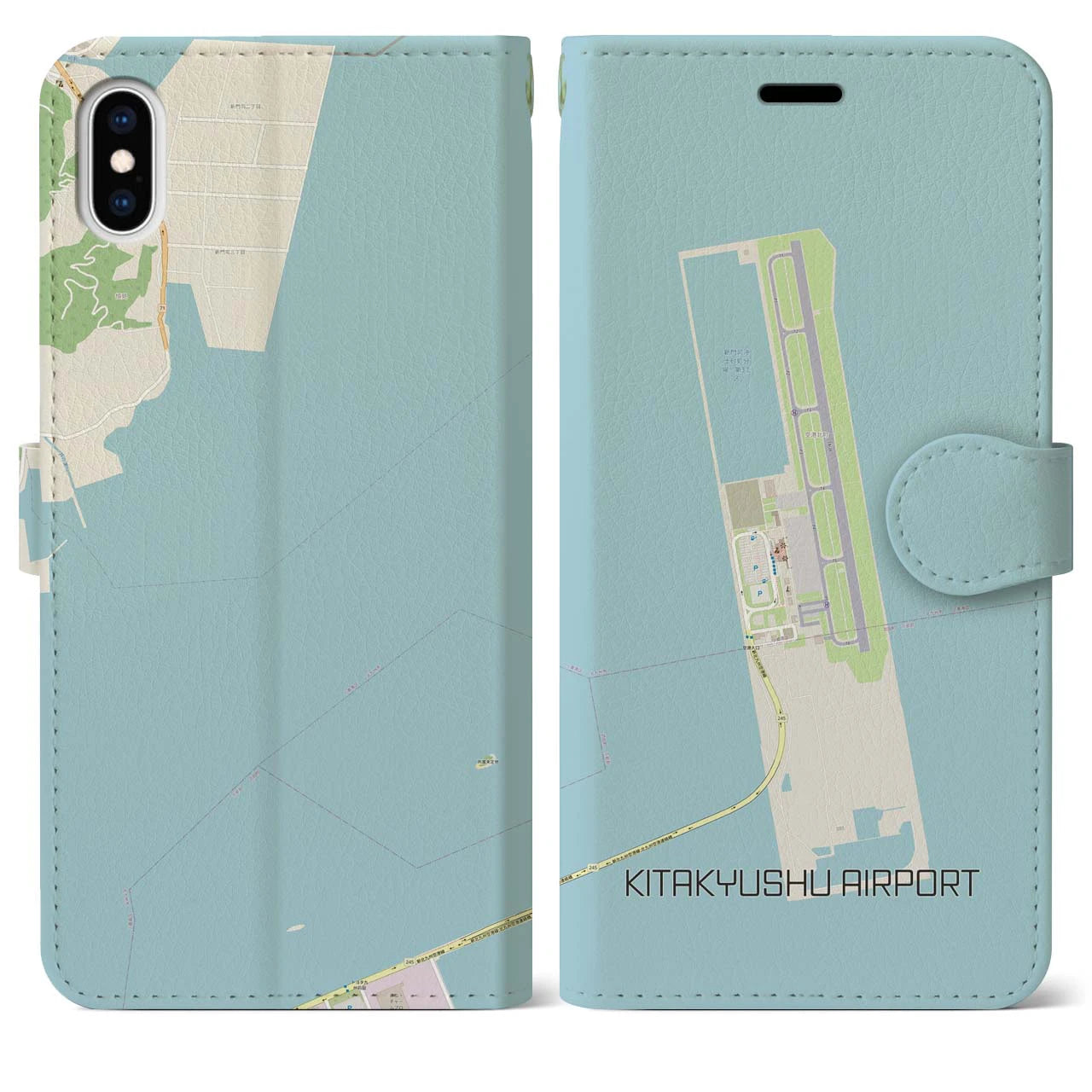 【北九州空港(福岡県)】地図柄iPhoneケース(手帳タイプ)ナチュラル・iPhone XS Max 用