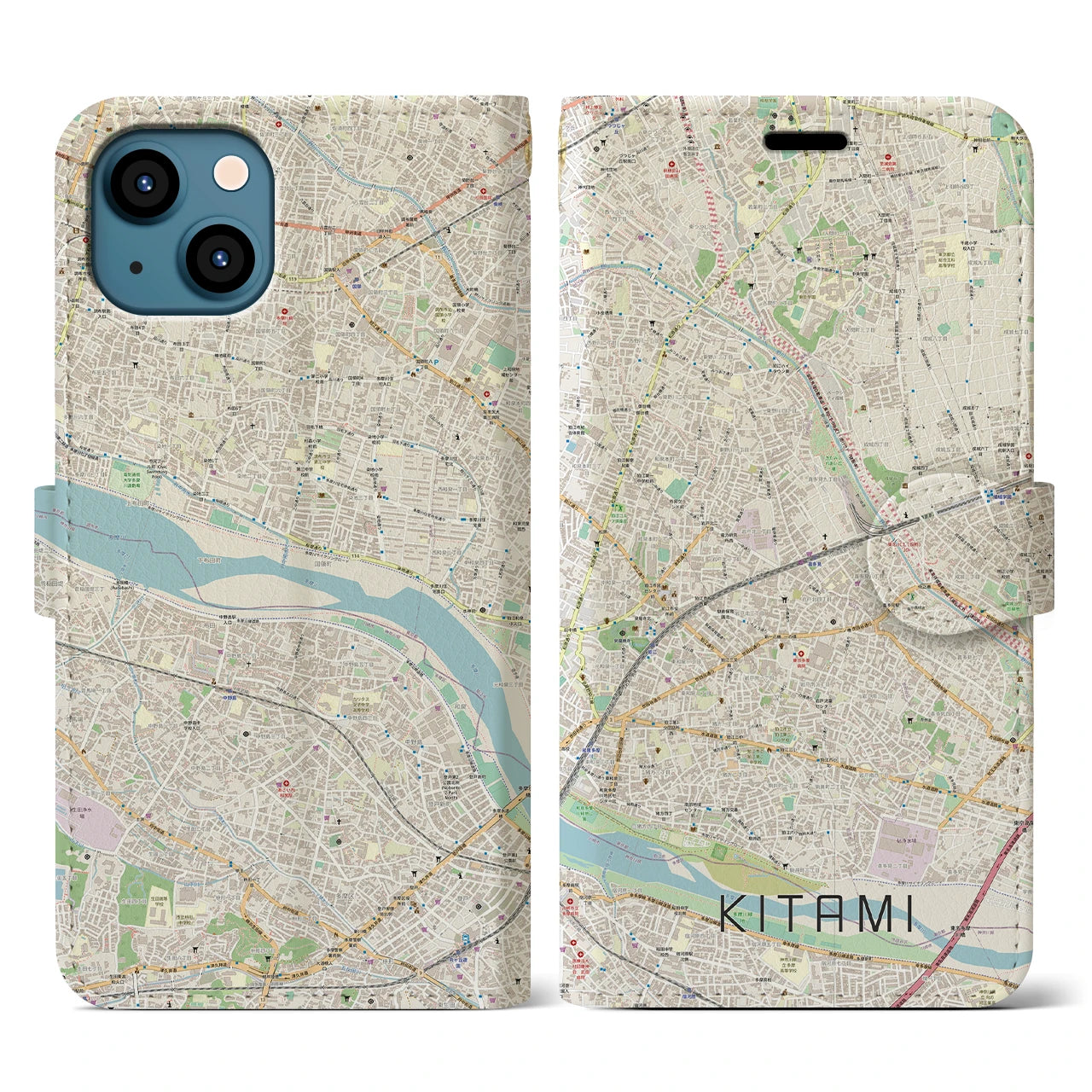 【喜多見(東京都)】地図柄iPhoneケース(手帳タイプ)ナチュラル・iPhone 13 用