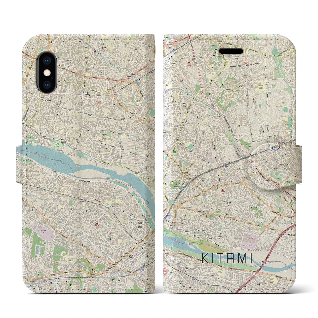 【喜多見(東京都)】地図柄iPhoneケース(手帳タイプ)ナチュラル・iPhone XS / X 用